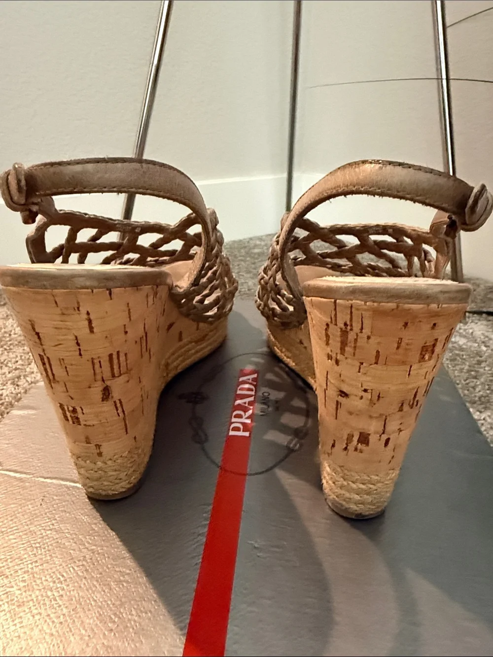 Prada Braided Leather Wedge Espadrille Sandals EU 40 Box & Dust Bag Inc